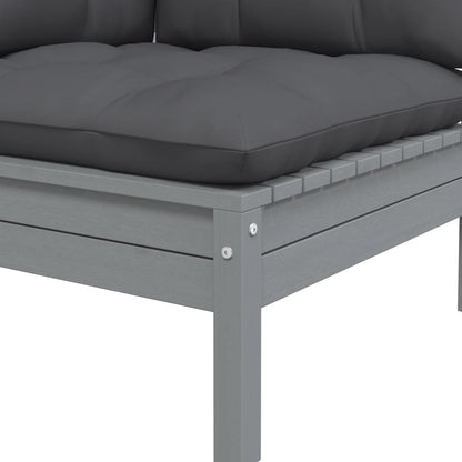 3-tlg. Garten-Lounge-Set mit Kissen Grau Kiefer Massivholz