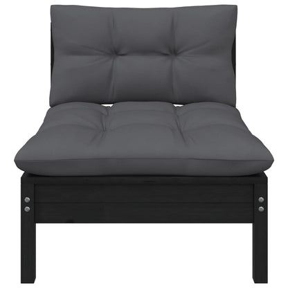 3-tlg. Garten-Lounge-Set mit Kissen Schwarz Kiefer Massivholz