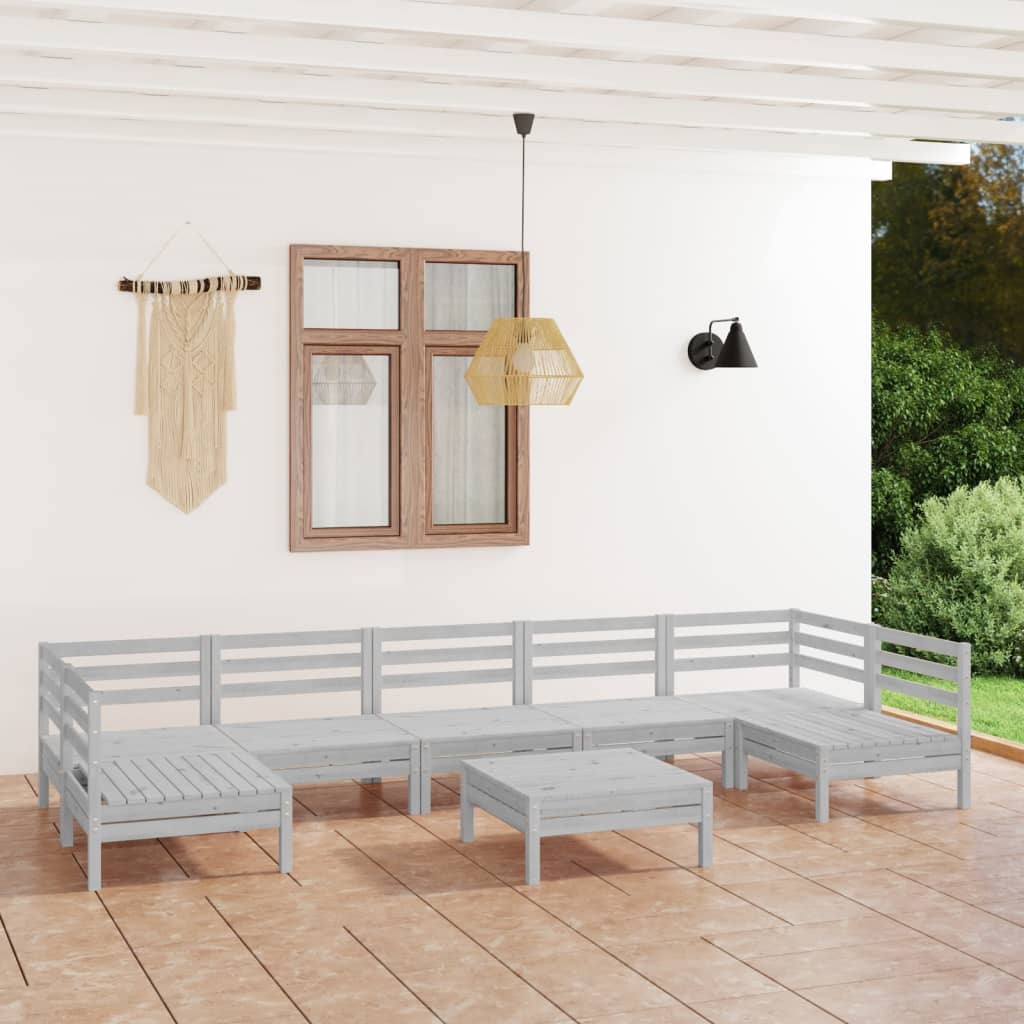 8-tlg. Garten-Lounge-Set Weiß Massivholz Kiefer