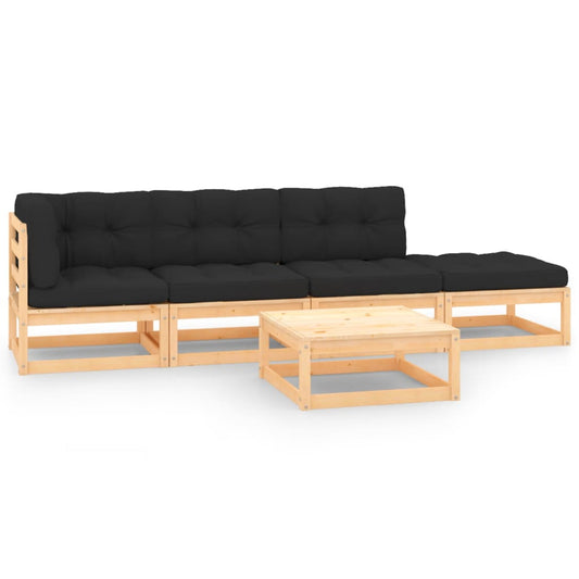 5-tlg. Garten-Lounge-Set mit Kissen Massivholz Kiefer