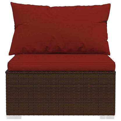 Garten-Mittelsofa mit Kissen Braun Poly Rattan