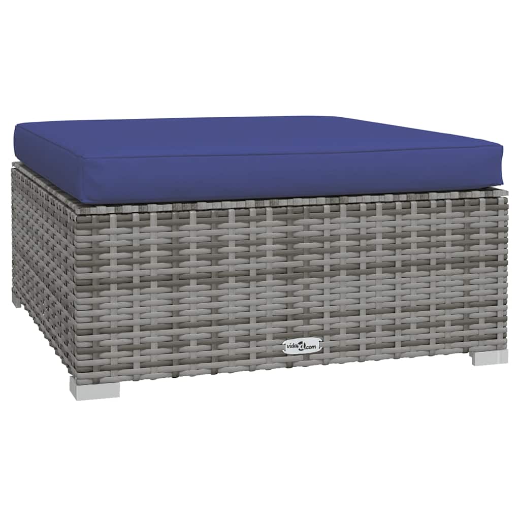 Gartenhocker mit Kissen Grau 70x70x30 cm Poly Rattan