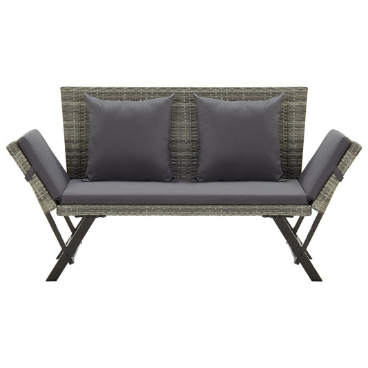 Gartenbank mit Kissen Grau 176 cm Poly Rattan