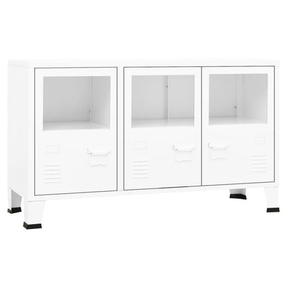 Industriel skænk Hvid 105x35x62 cm Metal og glas