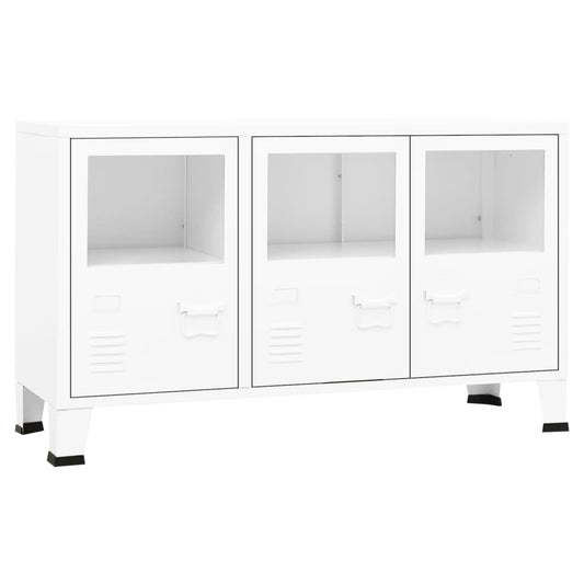Industriel skænk Hvid 105x35x62 cm Metal og glas