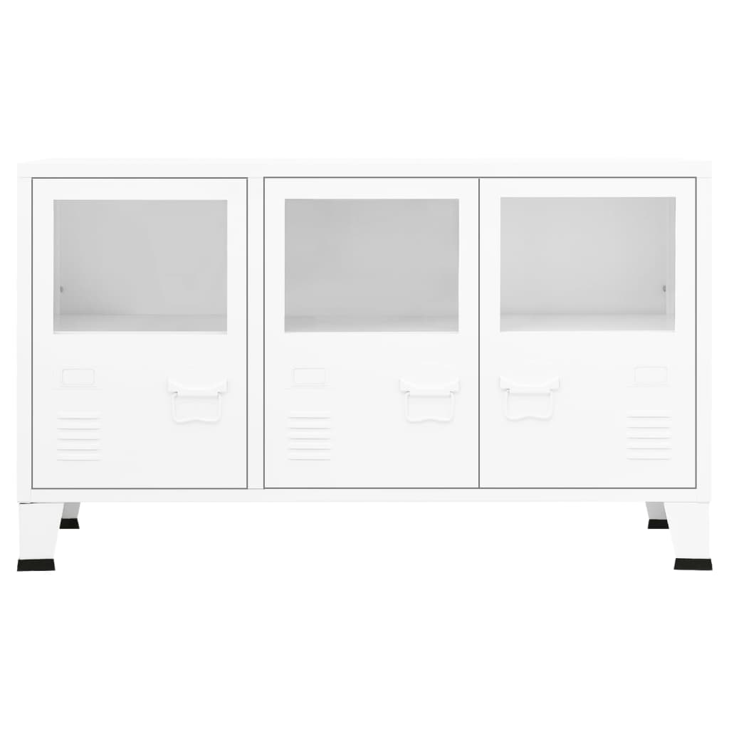Industriel skænk Hvid 105x35x62 cm Metal og glas