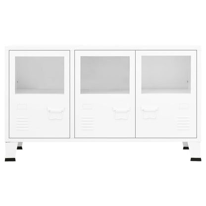 Industriel skænk Hvid 105x35x62 cm Metal og glas