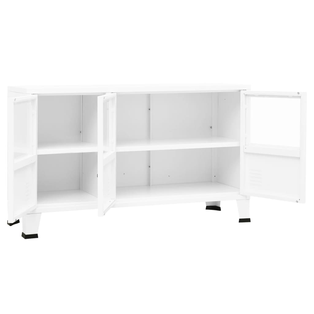 Industriel skænk Hvid 105x35x62 cm Metal og glas