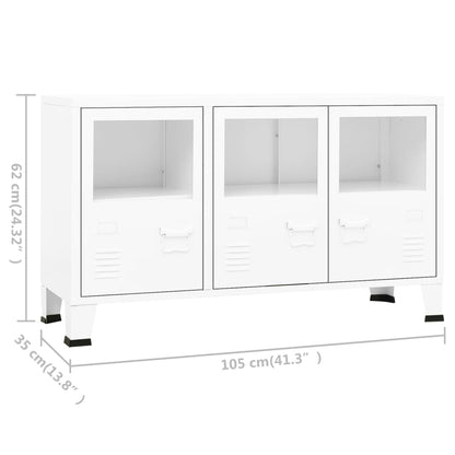 Industriel skænk Hvid 105x35x62 cm Metal og glas