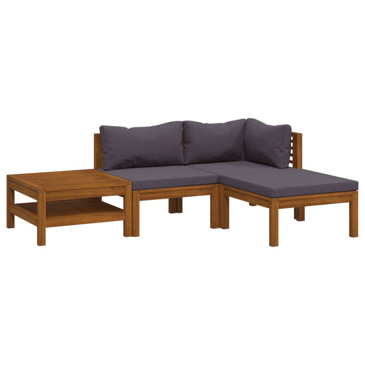 4-tlg. Garten-Lounge-Set mit Auflage Massivholz Akazie