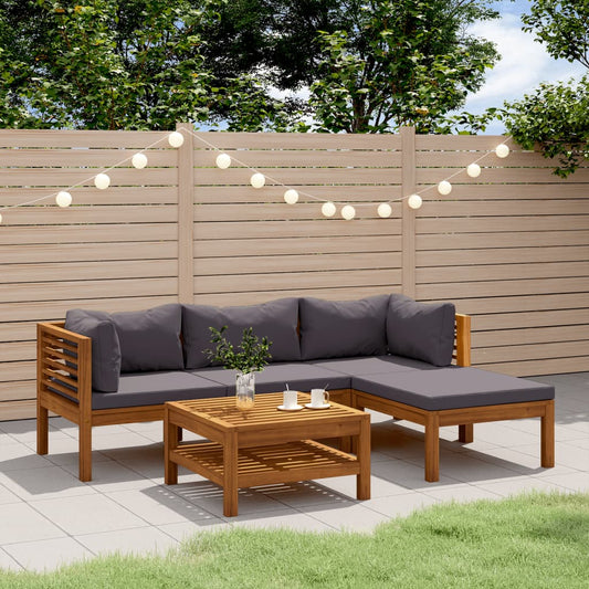 5-tlg. Garten-Lounge-Set mit Auflage Massivholz Akazie