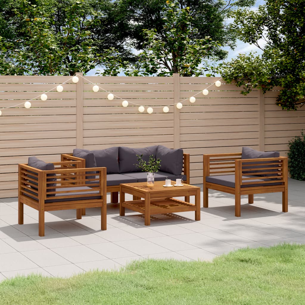 5-tlg. Garten-Lounge-Set mit Auflage Massivholz Akazie