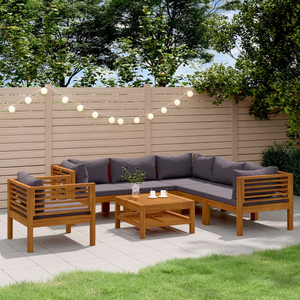 7-tlg. Garten-Lounge-Set mit Auflage Massivholz Akazie