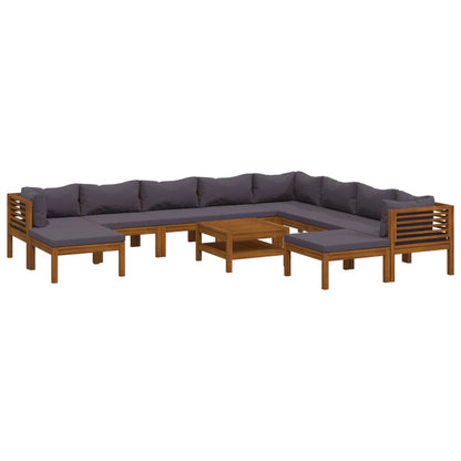 11-tlg. Garten-Lounge-Set mit Auflage Massivholz Akazie