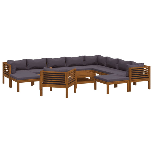 12-tlg. Garten-Lounge-Set mit Auflage Massivholz Akazie