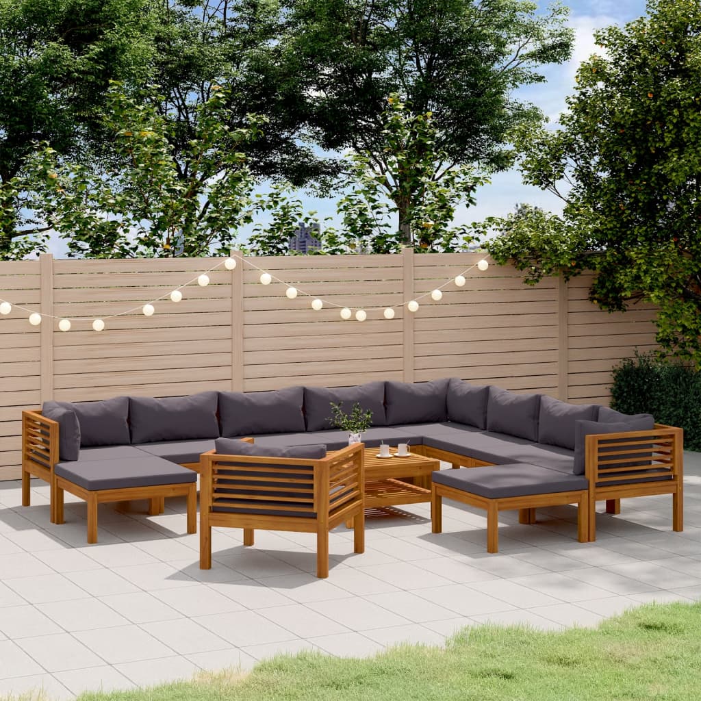 12-tlg. Garten-Lounge-Set mit Auflage Massivholz Akazie
