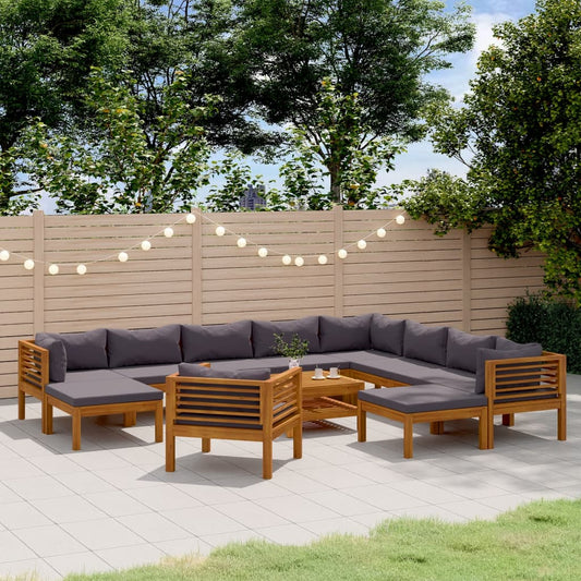 12-tlg. Garten-Lounge-Set mit Auflage Massivholz Akazie
