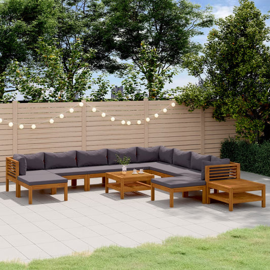 12-tlg. Garten-Lounge-Set mit Auflage Massivholz Akazie