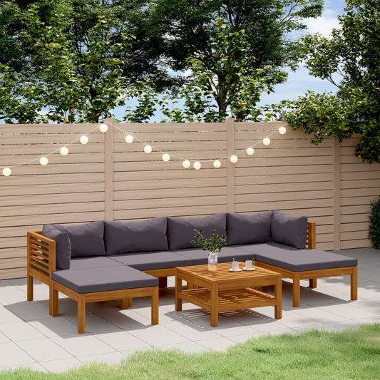 7-tlg. Garten-Lounge-Set mit Auflage Massivholz Akazie