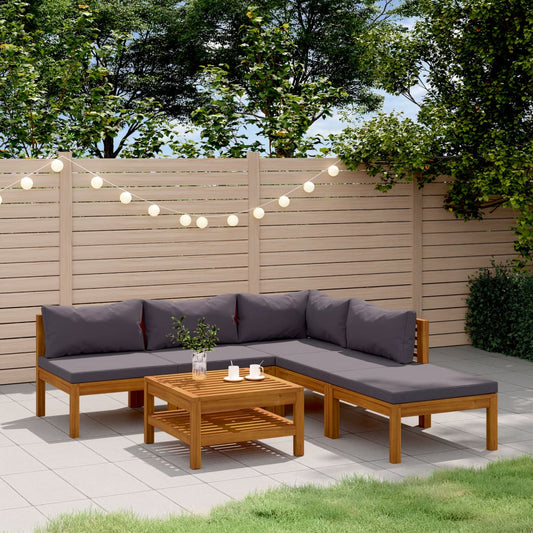 6-tlg. Garten-Lounge-Set mit Auflage Massivholz Akazie