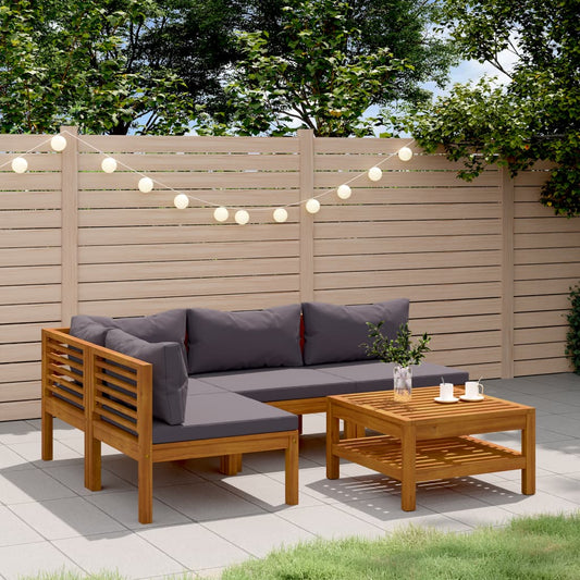 5-tlg. Garten-Lounge-Set mit Auflage Massivholz Akazie