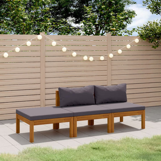 3-tlg. Garten-Lounge-Set mit Auflage Massivholz Akazie