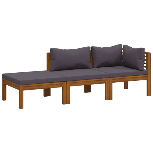 3-tlg. Garten-Lounge-Set mit Auflagen Massivholz Akazie