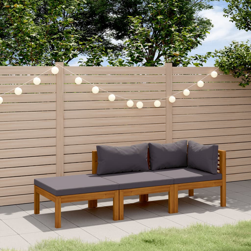 3-tlg. Garten-Lounge-Set mit Auflagen Massivholz Akazie