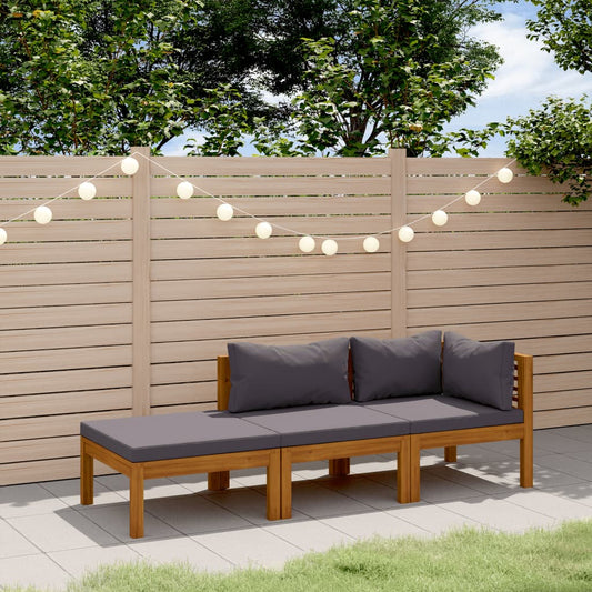 3-tlg. Garten-Lounge-Set mit Auflagen Massivholz Akazie