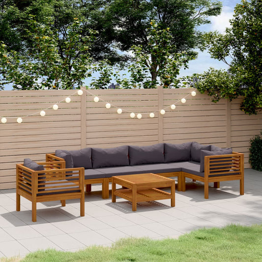 7-tlg. Garten-Lounge-Set mit Auflage Massivholz Akazie