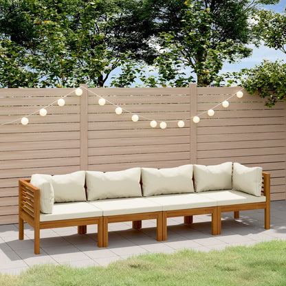 4-Sitzer-Gartensofa mit Creme Kissen Massivholz Akazie