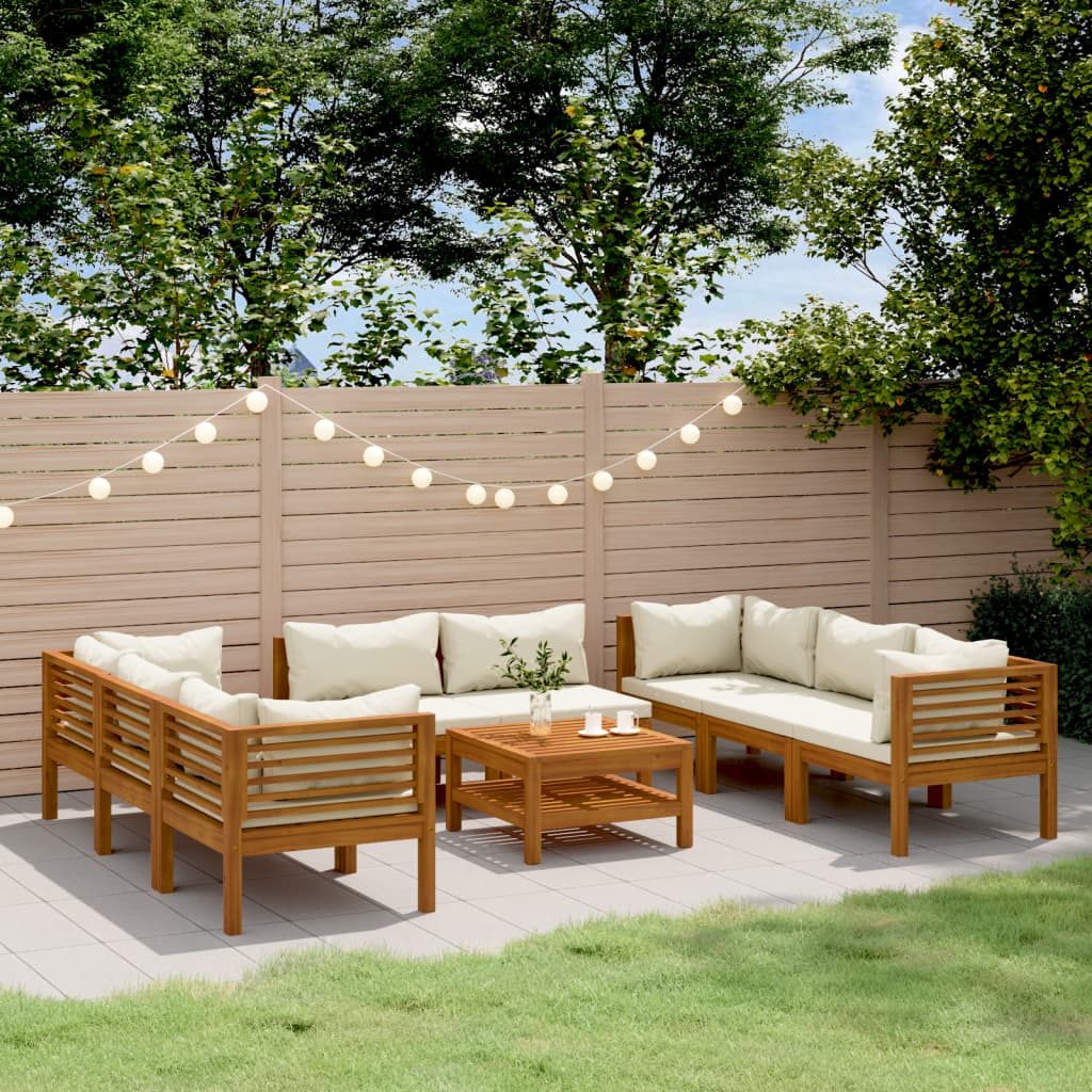 9-tlg. Garten-Lounge-Set mit Creme Kissen Massivholz Akazie