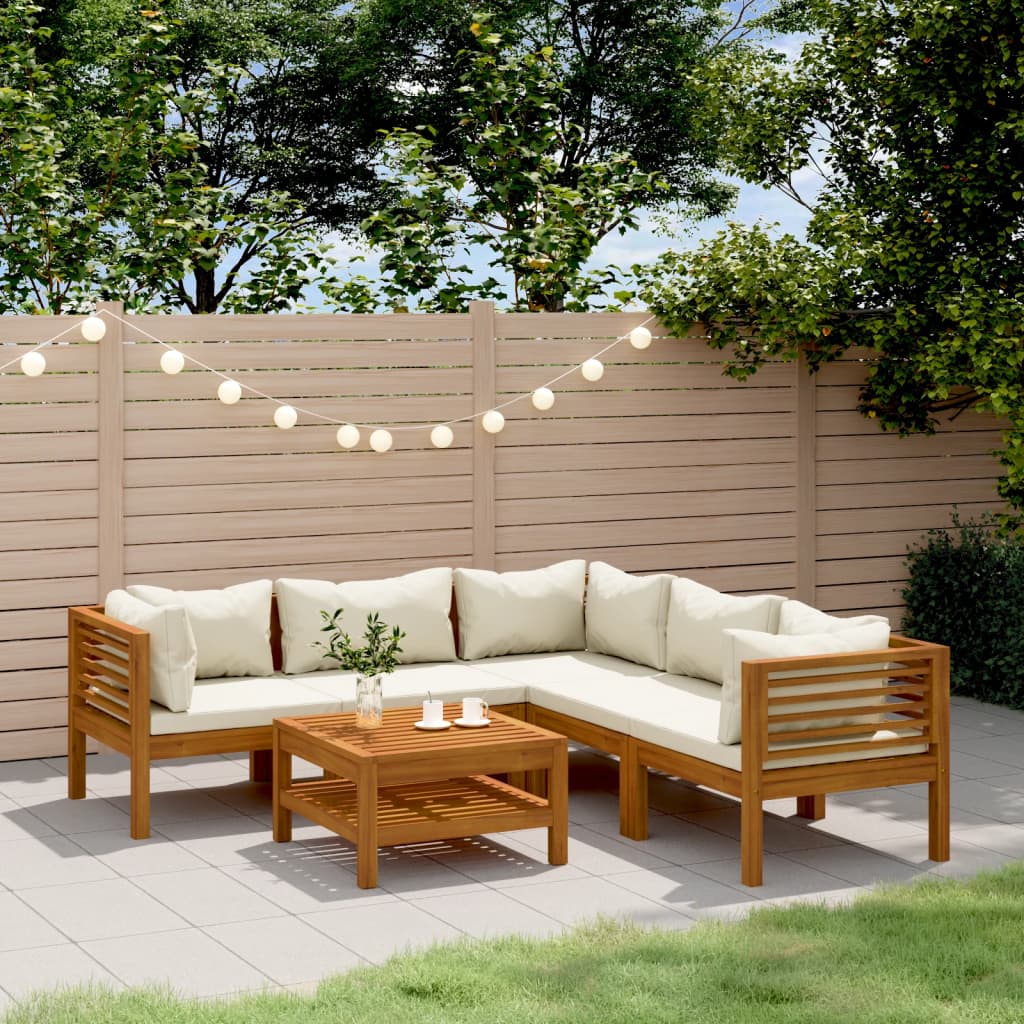 6-tlg. Garten-Lounge-Set mit Creme Kissen Massivholz Akazie
