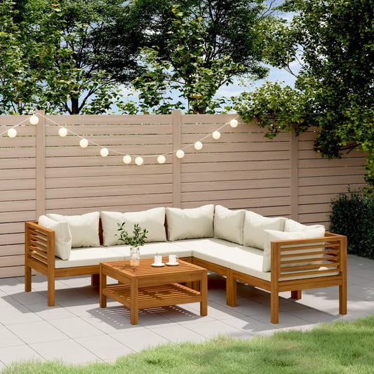 6-tlg. Garten-Lounge-Set mit Creme Kissen Massivholz Akazie