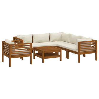 7-tlg. Garten-Lounge-Set mit Creme Kissen Massivholz Akazie