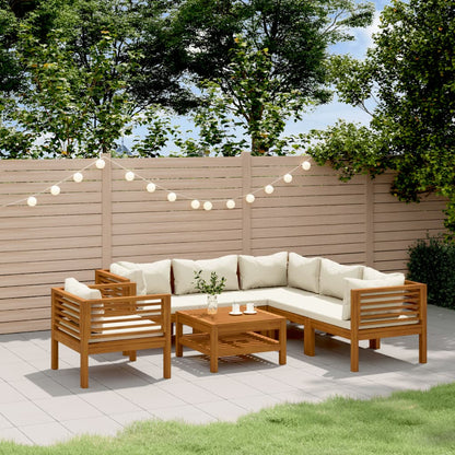 7-tlg. Garten-Lounge-Set mit Creme Kissen Massivholz Akazie