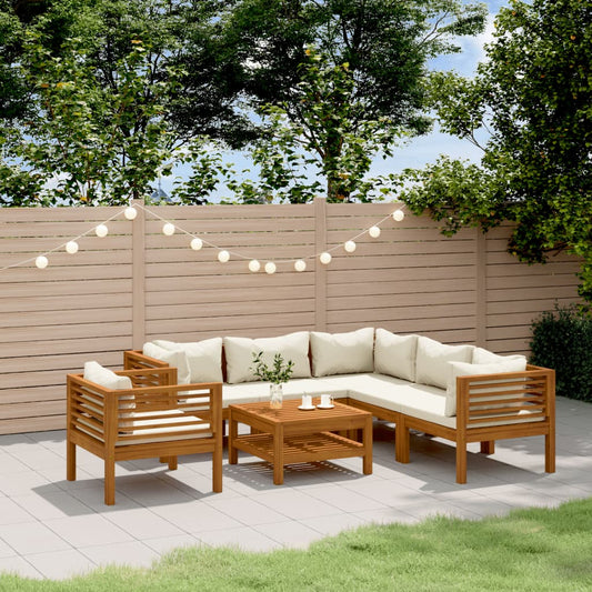 7-tlg. Garten-Lounge-Set mit Creme Kissen Massivholz Akazie