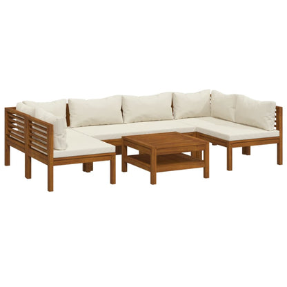 7-tlg. Garten-Lounge-Set mit Creme Kissen Massivholz Akazie