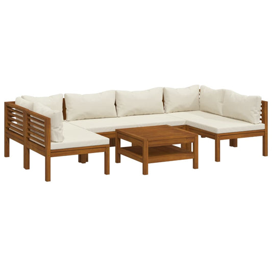 7-tlg. Garten-Lounge-Set mit Creme Kissen Massivholz Akazie