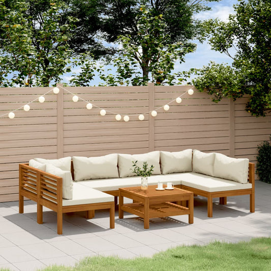 7-tlg. Garten-Lounge-Set mit Creme Kissen Massivholz Akazie