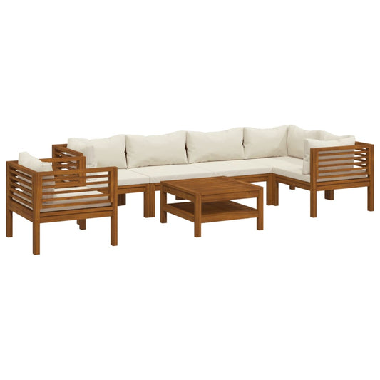 7-tlg. Garten-Lounge-Set mit Creme Kissen Massivholz Akazie