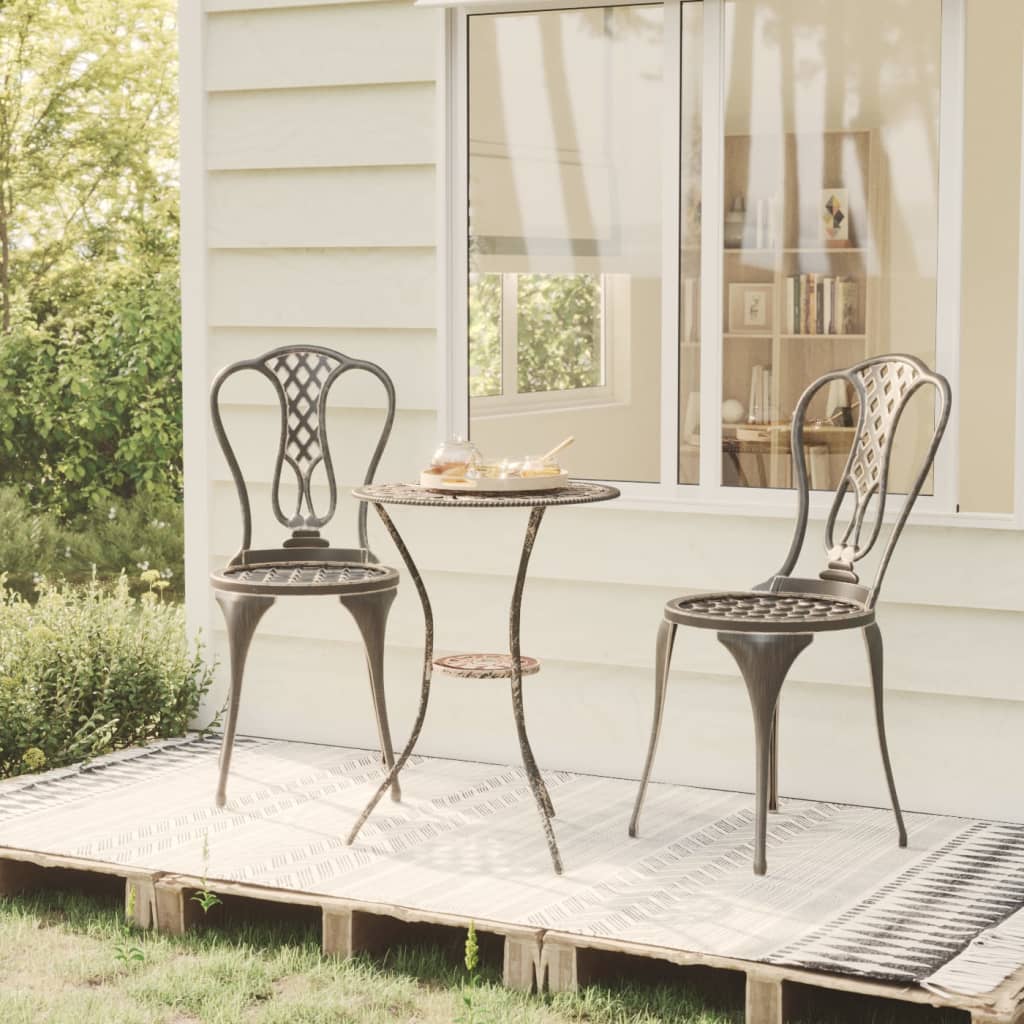 3-tlg. Bistro-Set Aluminiumguss Bronzen