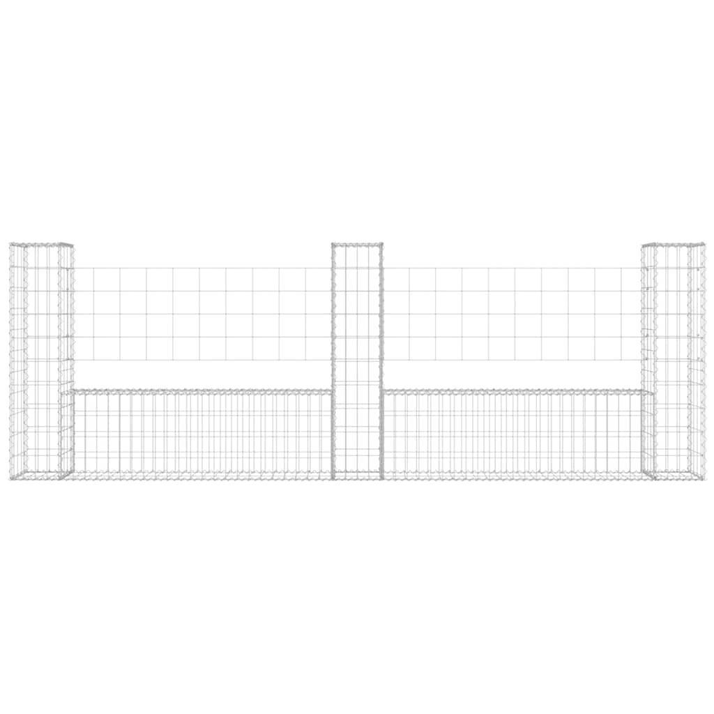 Gabionenkorb U-Form mit 3 Säulen Eisen 260x20x100 cm