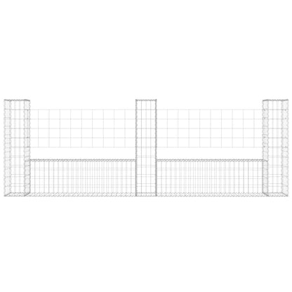 Gabionenkorb U-Form mit 3 Säulen Eisen 260x20x100 cm