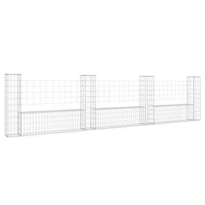 Gabionenkorb U-Form mit 4 Säulen Eisen 380x20x100 cm