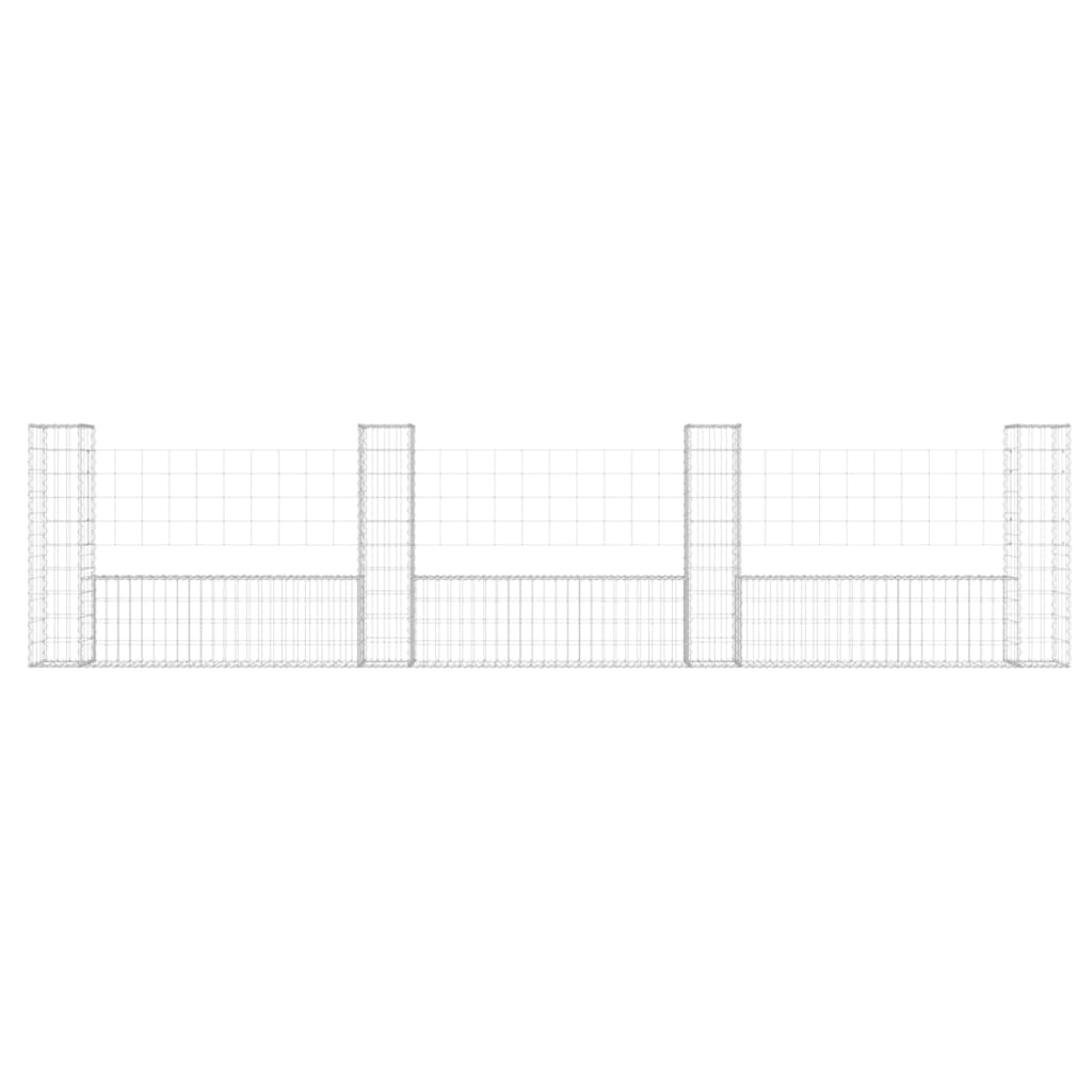 Gabionenkorb U-Form mit 4 Säulen Eisen 380x20x100 cm