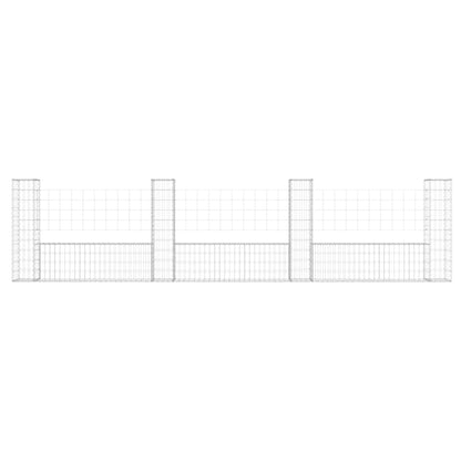 Gabionenkorb U-Form mit 4 Säulen Eisen 380x20x100 cm