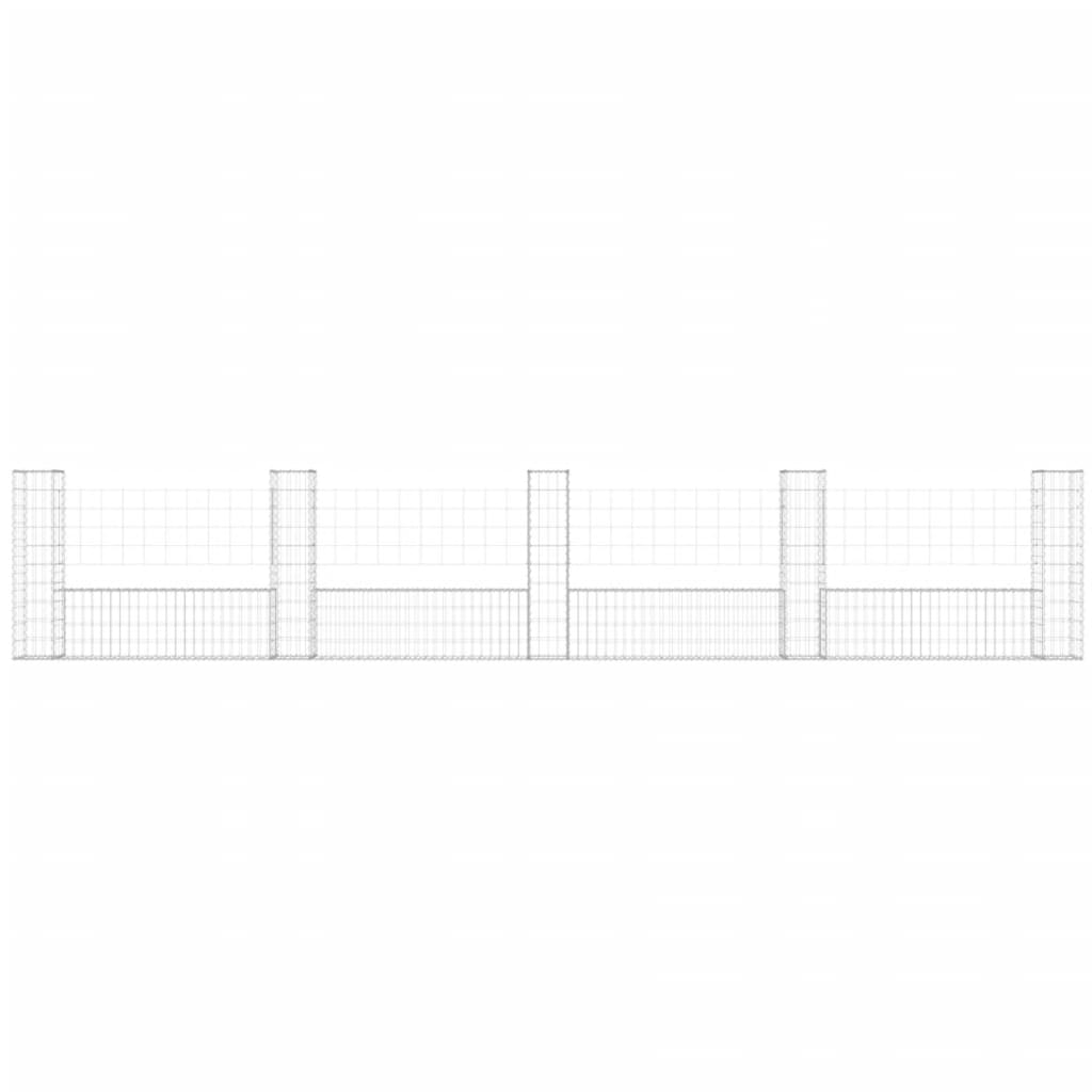 Gabionenkorb U-Form mit 5 Säulen Eisen 500x20x100 cm
