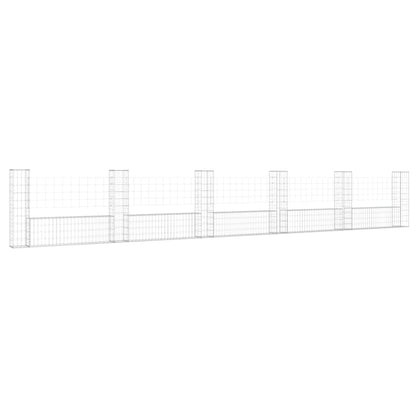 Gabionenkorb U-Form mit 6 Säulen Eisen 620x20x100 cm