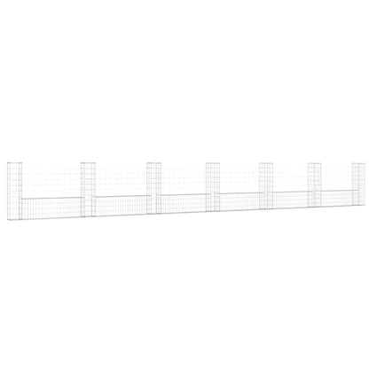 Gabionenkorb U-Form mit 7 Säulen Eisen 740x20x100 cm